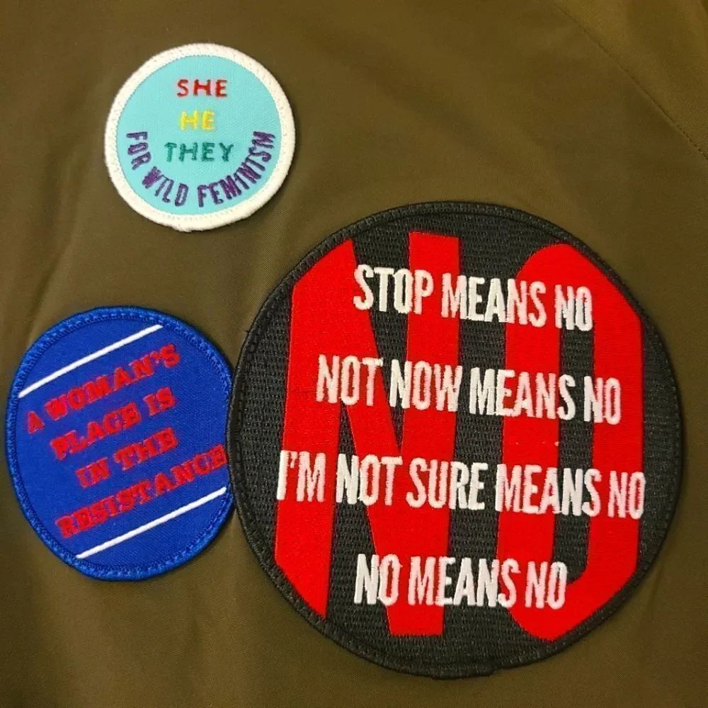 Wildfang Wild Feminist Collection Olive Bomber Jacket With Patches Xs — image 5 of 8